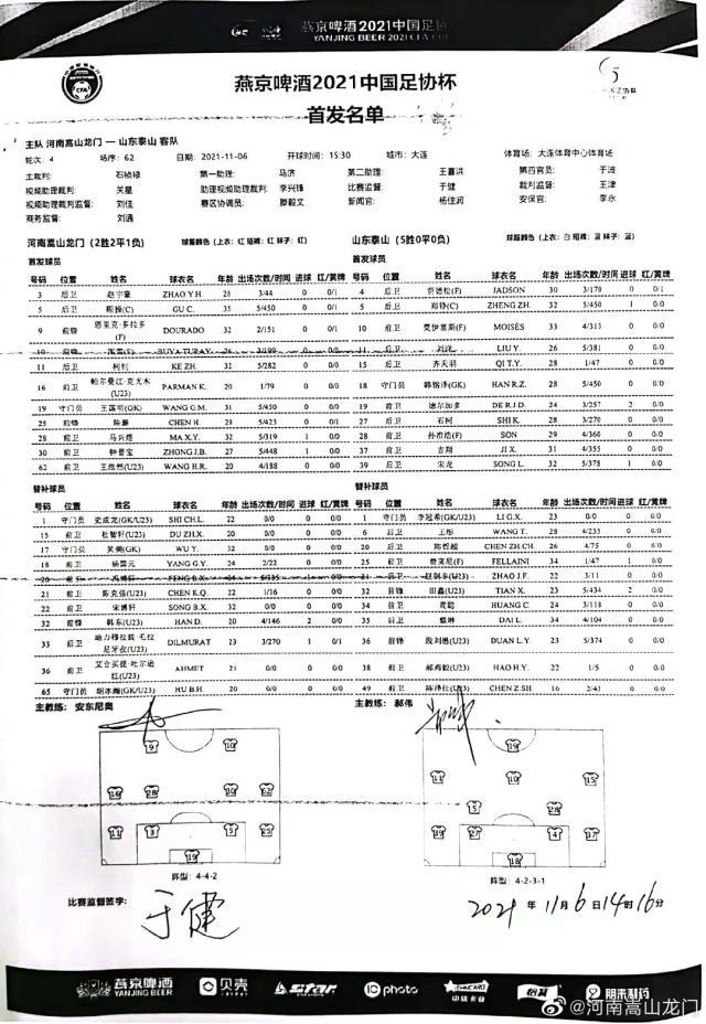 世界杯高清赛事直播地址-泰山vs河南首发:卡兰加刘家辉停赛 费莱尼替补